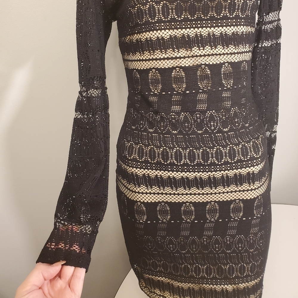 Windsor Black Lace Mini Dress w/see-Through Arms - Picture 3 of 5